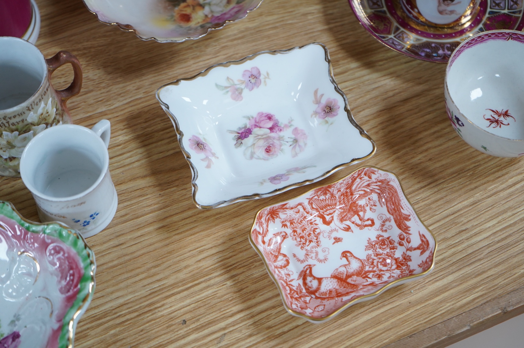 A bisque figure group of the Three Graces - 27cm high, a smaller smaller bisque figure, a pair of Vienna style coffee cans and saucers and a collection of mixed floral china. (22)